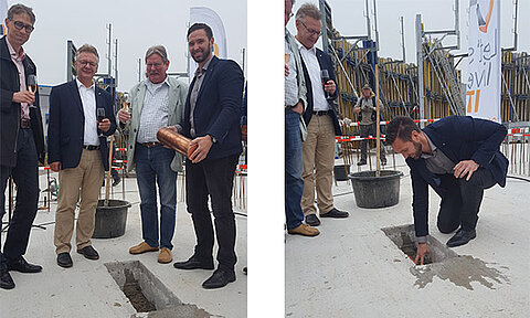 Insertion of the time capsule in the foundation of the company building with Frank Niemann & his guests