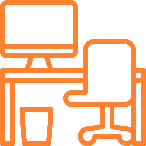 Icon Office chair, desk, and trash can