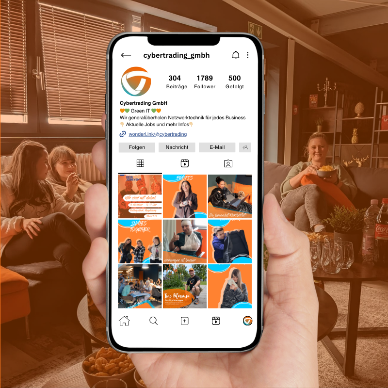 Image showing a cell phone with the Cybertrading Instagram channel